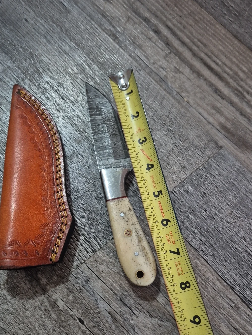 Small Fixed-Blade Knife with Bone Handle and Leather Sheath - Cream Blade Handle